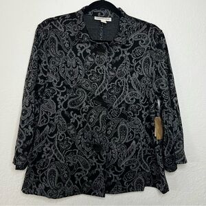 NWT Coldwater Creek Gray Paisley Jacquard Knit Jacket 3/4 Sleeve Women’s Size 10